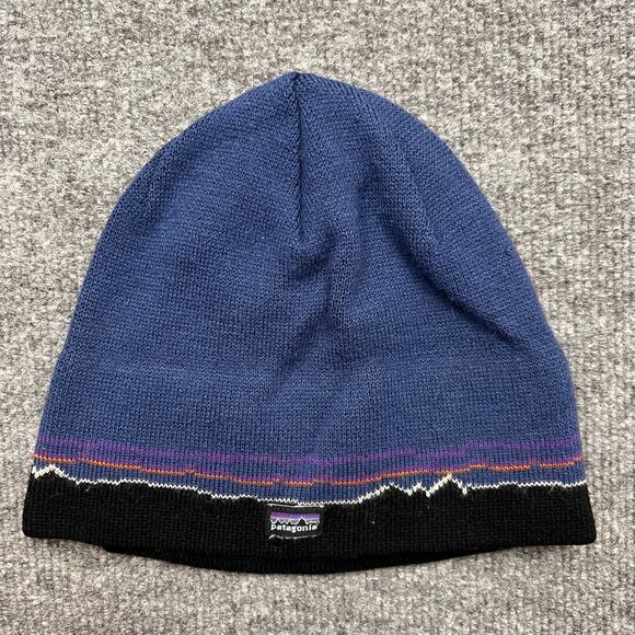 Vintage Patagonia Beanie Hat Classic Fitz Roy Andes Blue Winter Cap RARE